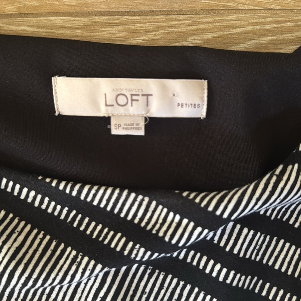 Loft Black and White Striped Dress SP Small Petite S - Picture 9 of 14